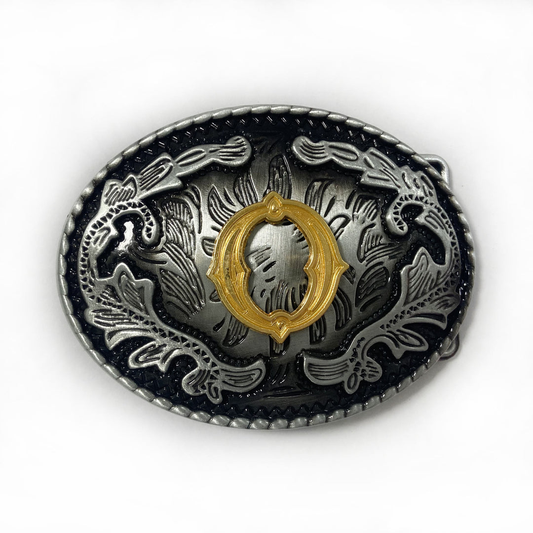 Men's Vintage Silver Oval Carved Golden Letter Buckle Leather Belt - O - Without Belt - image 23