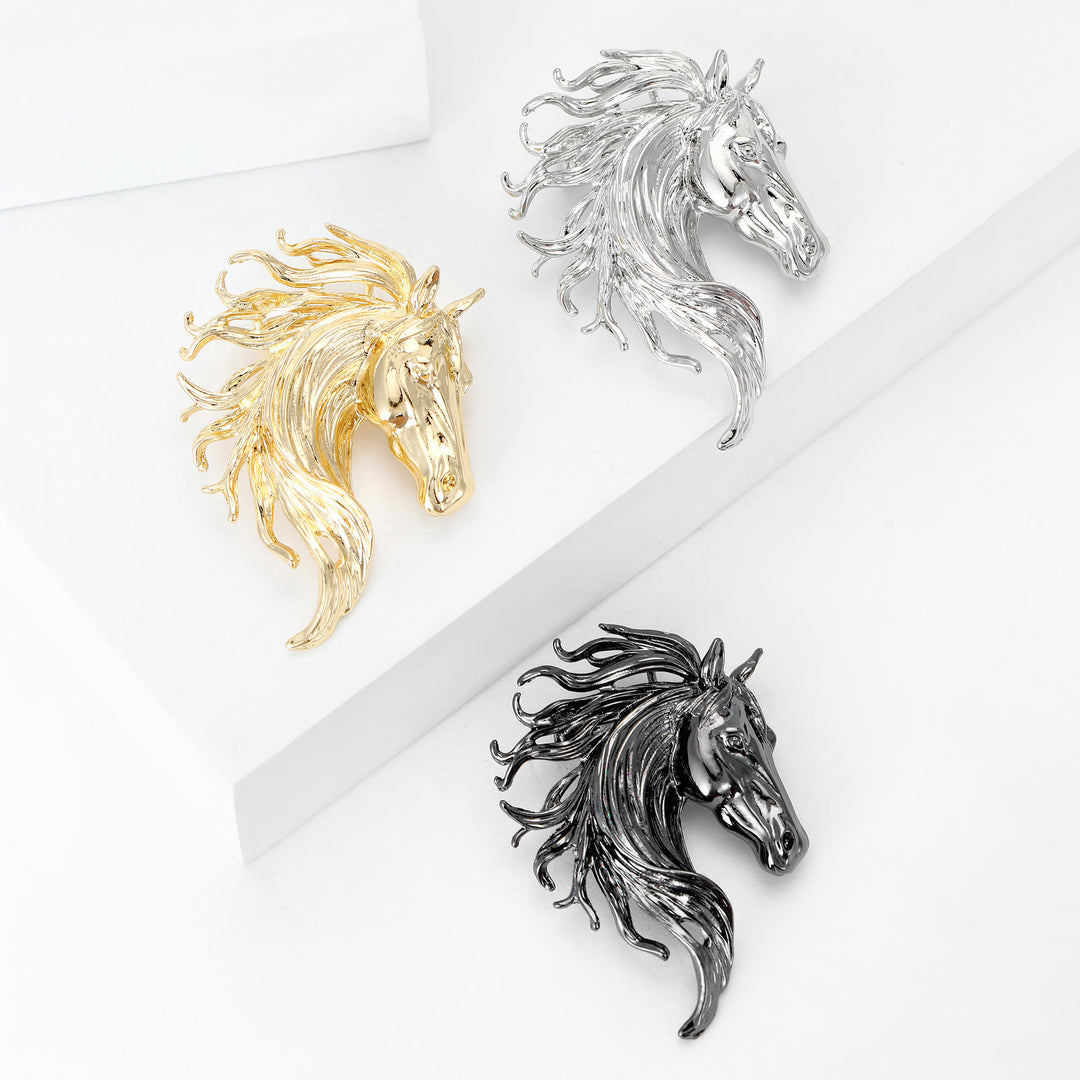 Dynamic Stallion Head Multi-Tone Metal Brooch - image 6