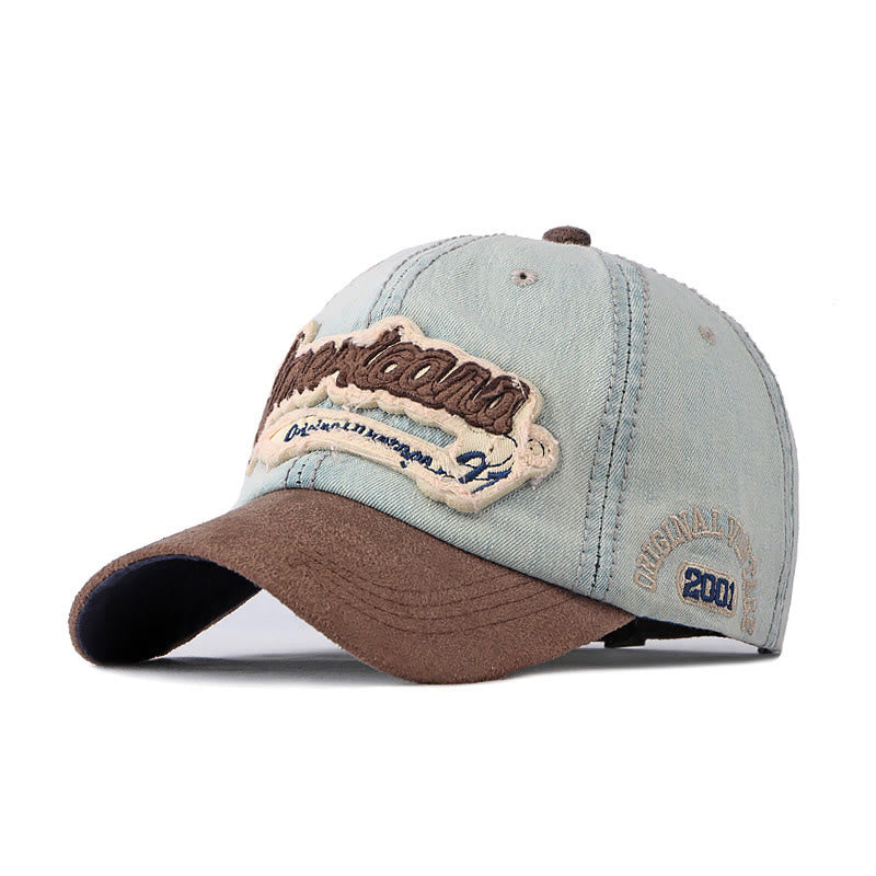 Vintage Distressed Denim & Suede Patchwork Baseball Cap - Light Blue - M (22''-22 7/8") - image 3