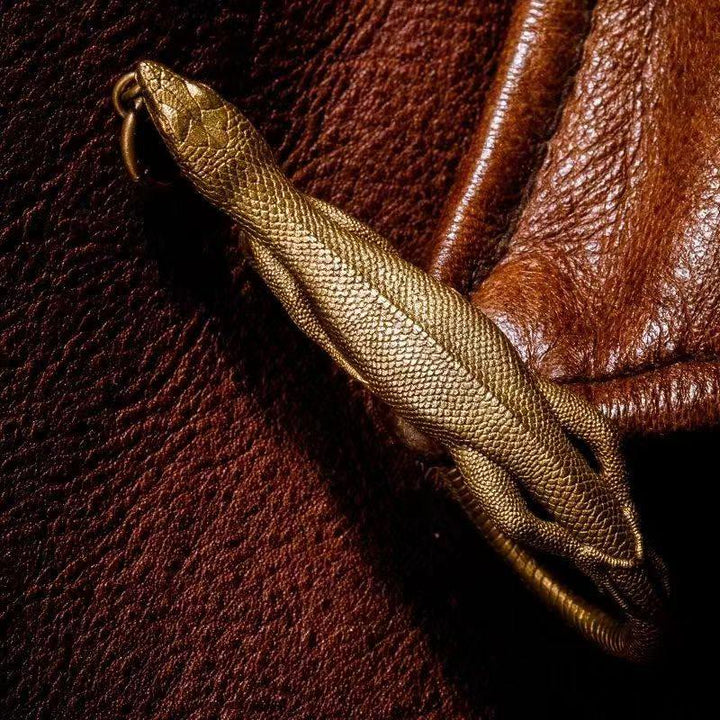 Detailed Lizard Hook Clip Pendant Brass Keychain - image 2