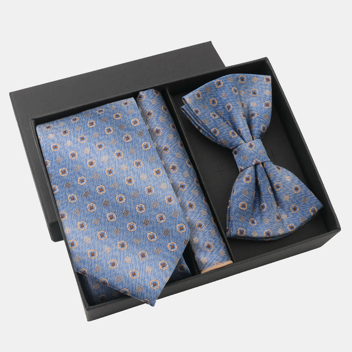 3Pcs Men's Gradient Dot Pattern Necktie Bow Tie And Pocket Square Set - Style #1 - image 0