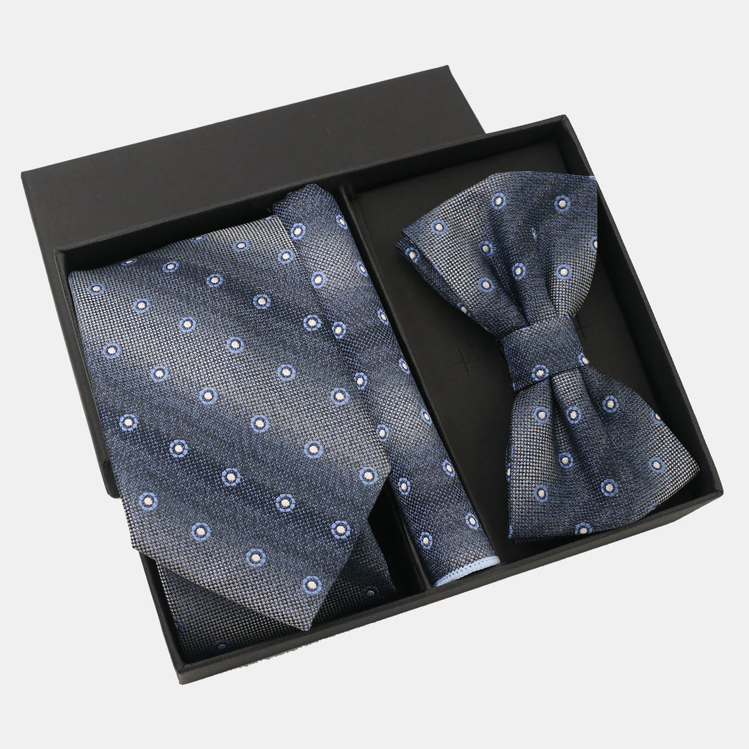 3Pcs Men's Gradient Dot Pattern Necktie Bow Tie And Pocket Square Set - Style #3 - image 4