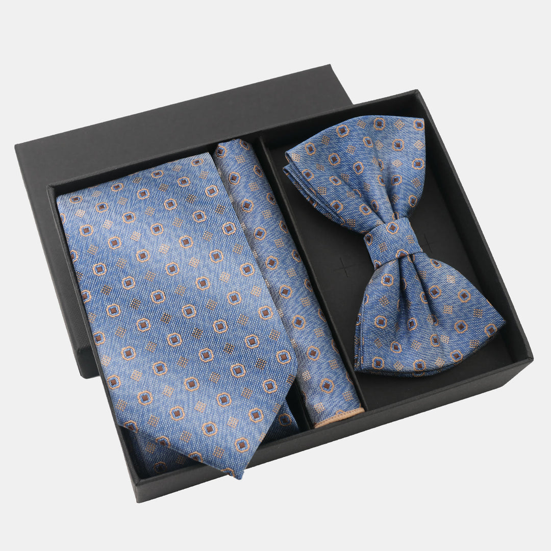 3Pcs Men's Gradient Dot Pattern Necktie Bow Tie And Pocket Square Set - Style #1 - image 0