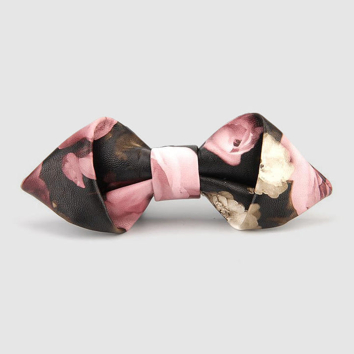 Floral & Ornate Pattern Accents Pointed Leather Bow Tie - Style #5 - image 6