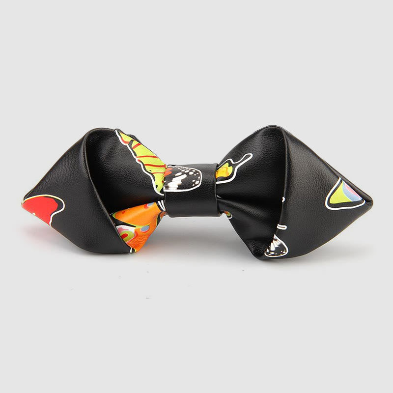 Floral & Ornate Pattern Accents Pointed Leather Bow Tie - Style #10 - image 11