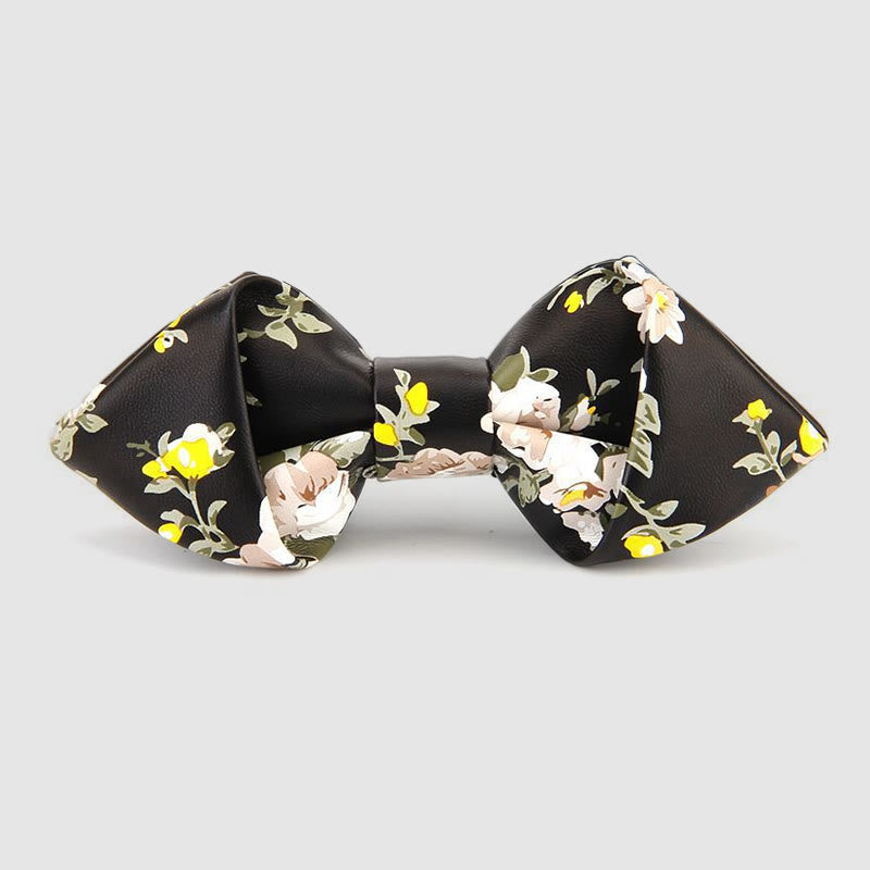 Floral & Ornate Pattern Accents Pointed Leather Bow Tie - Style #6 - image 7