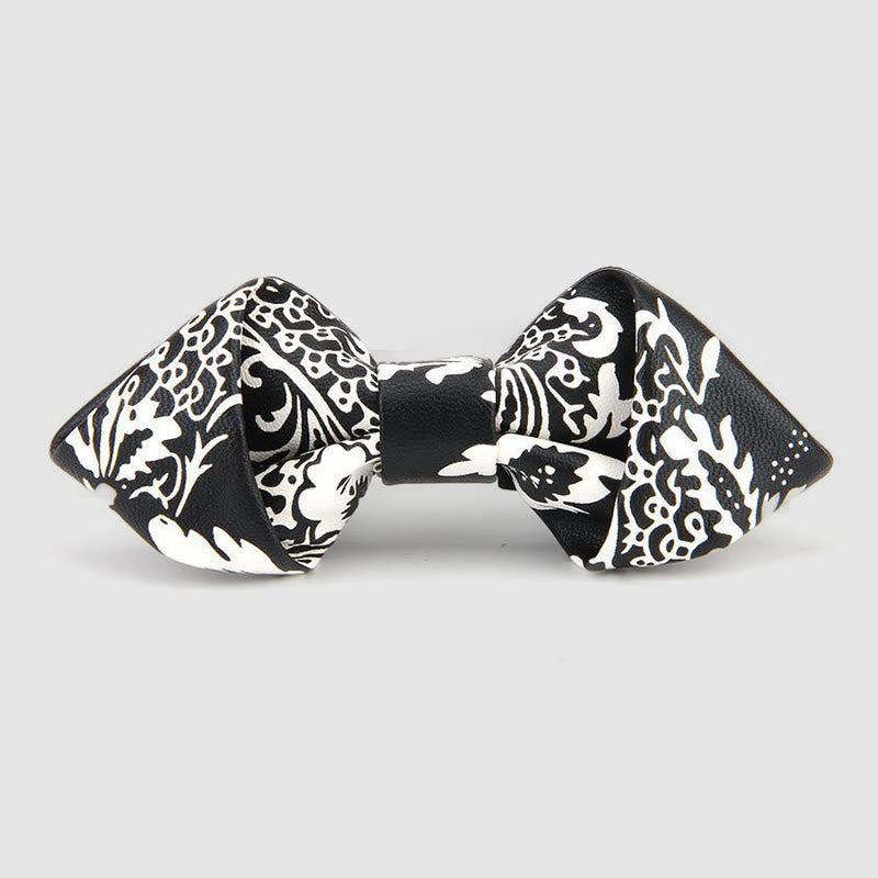 Floral & Ornate Pattern Accents Pointed Leather Bow Tie - Style #2 - image 3