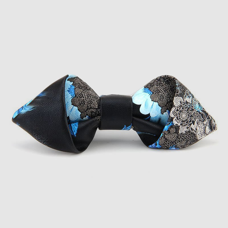 Floral & Ornate Pattern Accents Pointed Leather Bow Tie - Style #8 - image 9