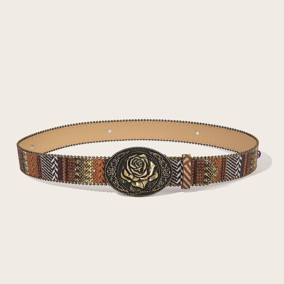 Women's Retro Rose Buckle Rivet Leather Belt - image 1