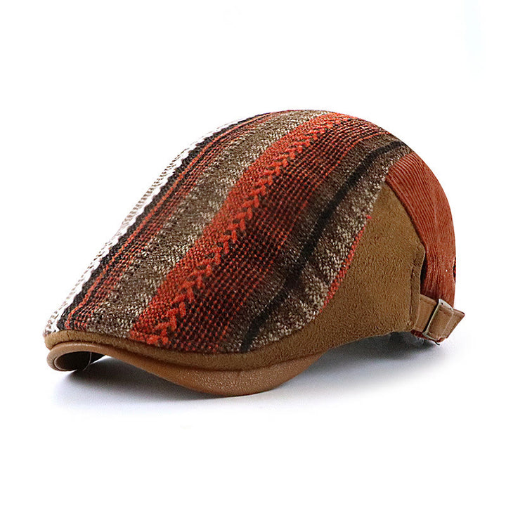 Striking Woven Texture Patchwork Flat Top Beret Hat - Orange - Adjustable (22"-23 5/8") - image 4