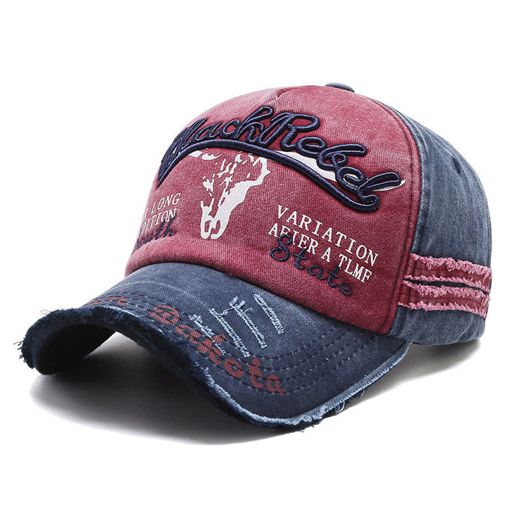 Vintage Western Style Worn-out Longhorned Bullhead Baseball Cap - Red - M (22''-22 7/8") - image 8