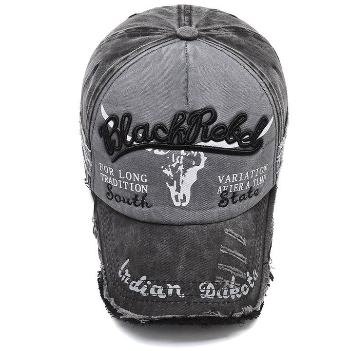 Vintage Western Style Worn-out Longhorned Bullhead Baseball Cap - image 1
