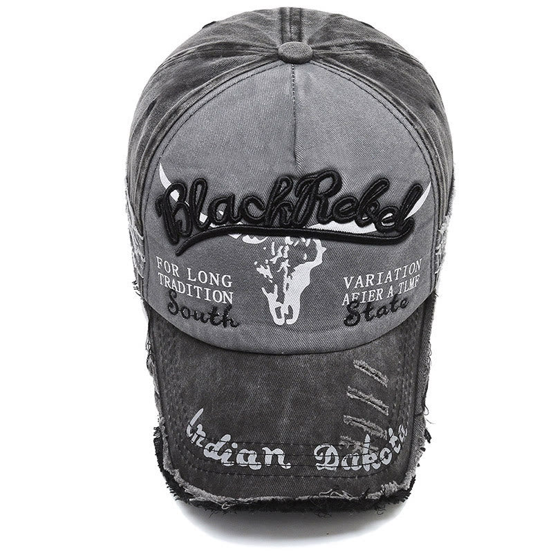 Vintage Western Style Worn-out Longhorned Bullhead Baseball Cap - image 1