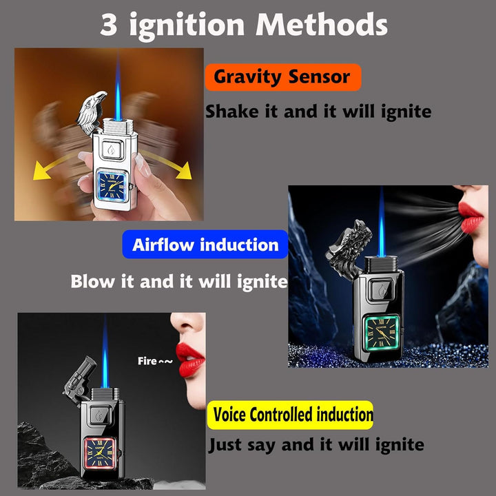 Crocodile Head LED Inflatable Butane Lighter With Clock - image 2