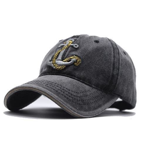 Vintage Nautical Style Worn-out Anchor Embroidered Baseball Cap - Black - Adjustable (22''-23 5/8") - image 0