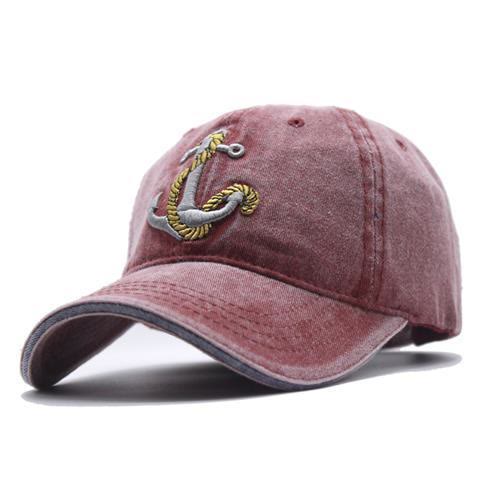 Vintage Nautical Style Worn-out Anchor Embroidered Baseball Cap - Red - Adjustable (22''-23 5/8") - image 7