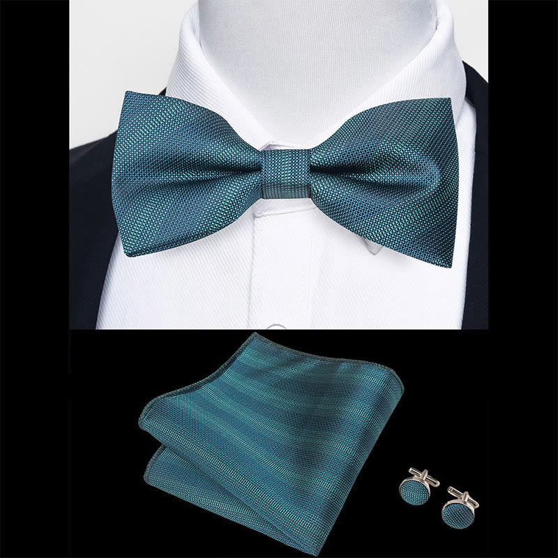3Pcs Men's Textured Fabric Bow Tie Cufflink And Pocket Square Set - image 29