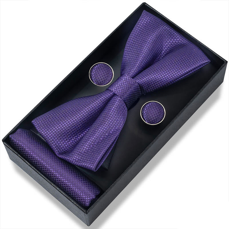 3Pcs Men's Textured Fabric Bow Tie Cufflink And Pocket Square Set - Style #48 - image 94