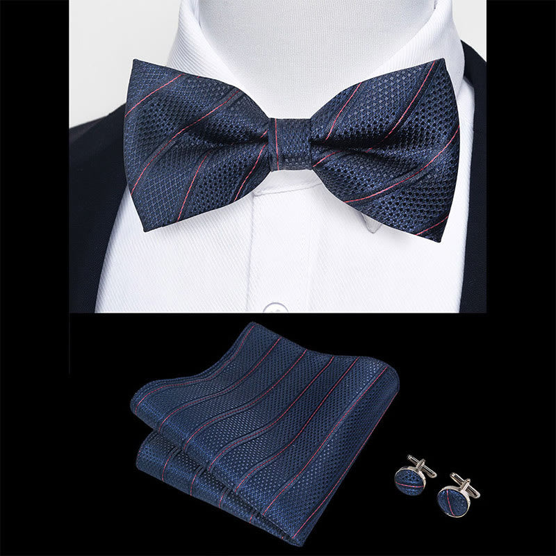 3Pcs Men's Textured Fabric Bow Tie Cufflink And Pocket Square Set - image 9