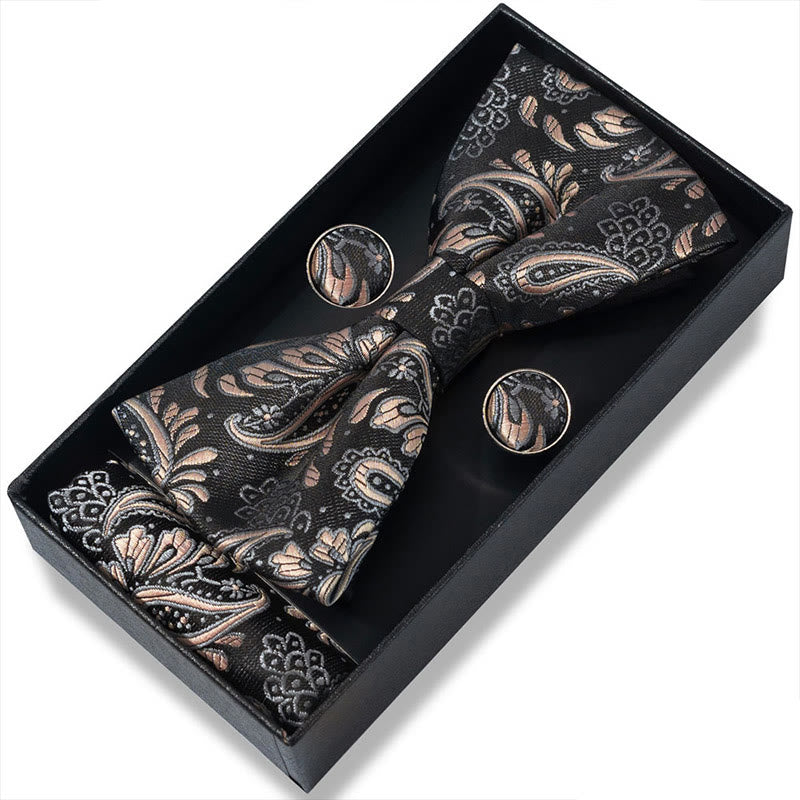 3Pcs Men's Textured Fabric Bow Tie Cufflink And Pocket Square Set - Style #39 - image 76
