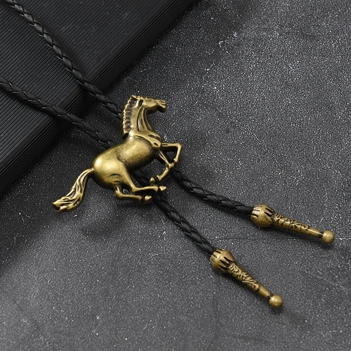 Galloping Horse Emblem Vintage Metal Bolo Tie - Antique Bronze - image 1
