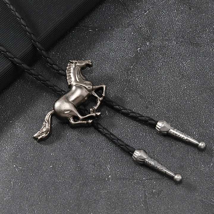 Galloping Horse Emblem Vintage Metal Bolo Tie - Antique Silver - image 2