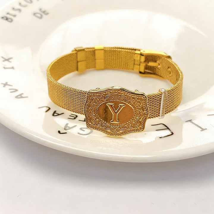 Glamorous Gold Tone Engraved Initial Letter Bracelet - Y - image 24