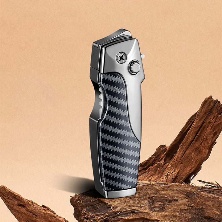 2-in-1 Multifunctional Folding Knife Straight Jet Lighter - Black - image 2