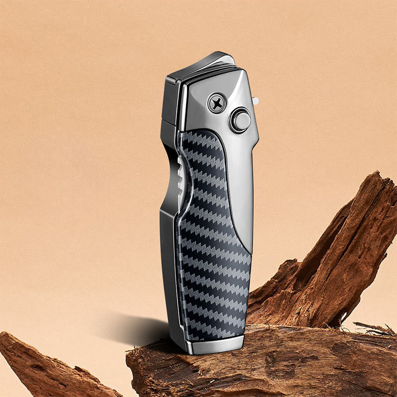 2-in-1 Multifunctional Folding Knife Straight Jet Lighter - Black - image 2
