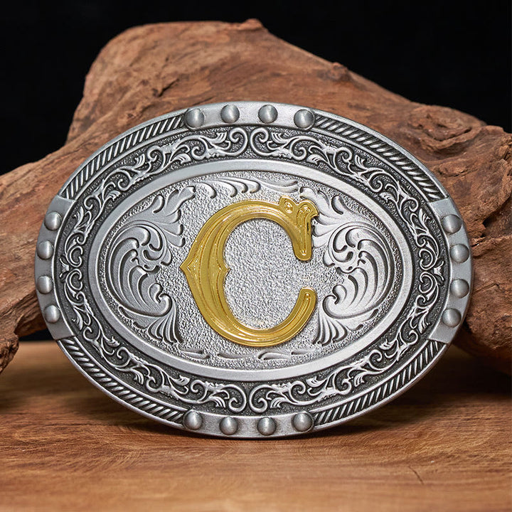 Men's Silver Black Oval Golden Letter Buckle Leather Belt - C - Without Belt - image 2