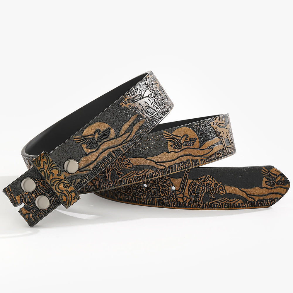 Western Wildlife Scene DIY Leather Belt Strap Without Belt Buckle - For Pin Buckle - Sandy Brown - 44 - image 1