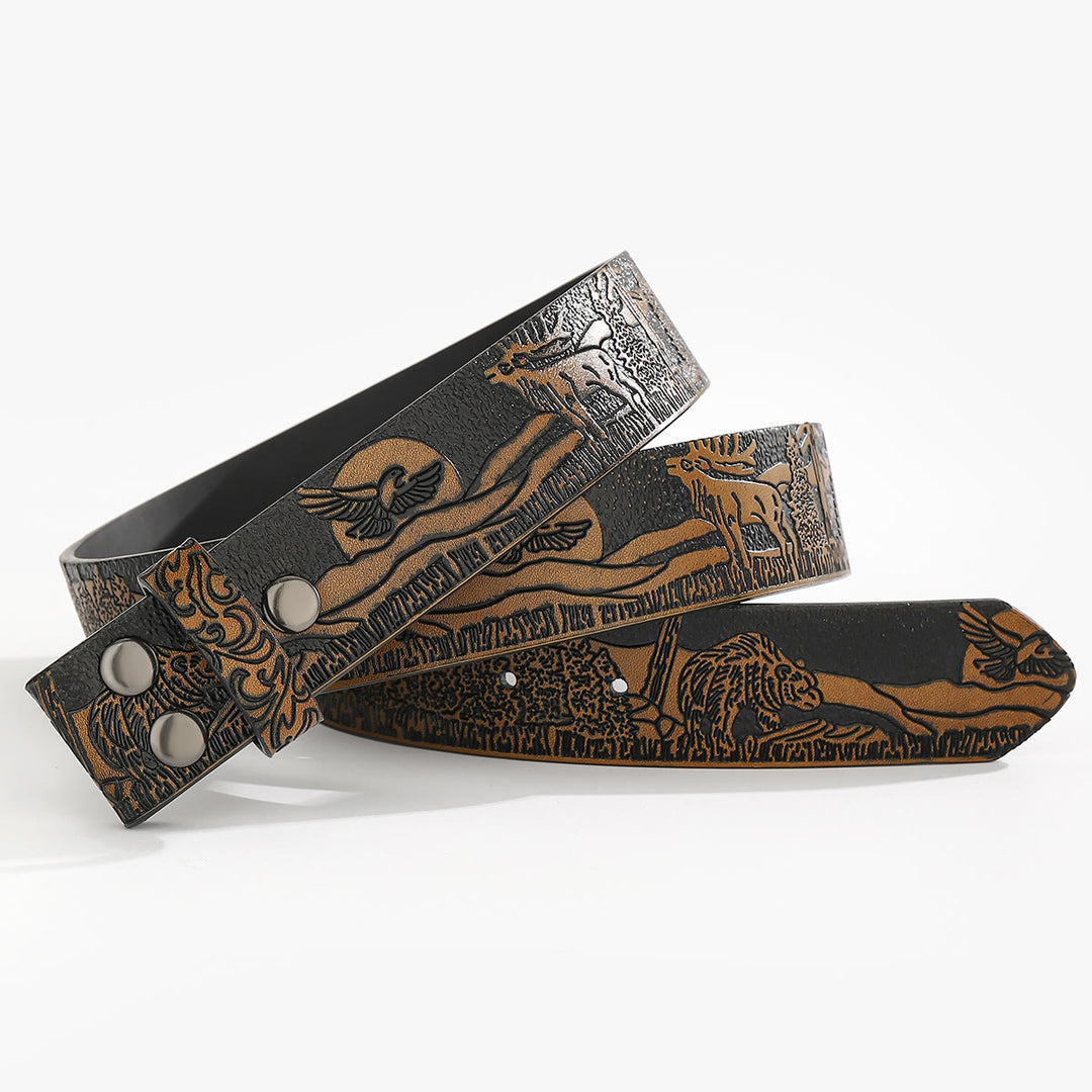 Western Wildlife Scene DIY Leather Belt Strap Without Belt Buckle - For Plate Buckle - Sandy Brown - 44 - image 4