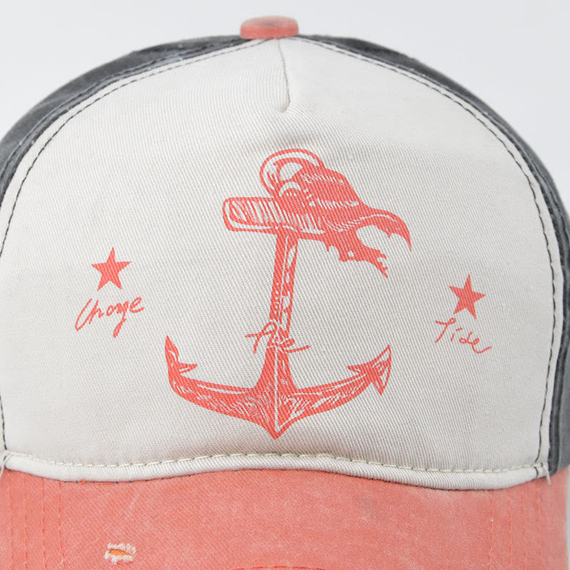 Distressed Two-Tone Anchor Print Frayed Brim Multi Color Baseball Cap - image 3