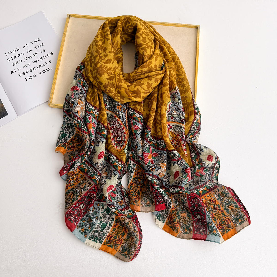 Women's Retro Patterned Lightweight Flowy Scarf - Yellow - image 4