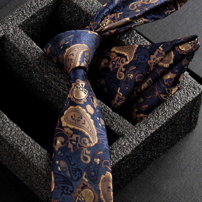 2Pcs Men's Ornate Paisley Fabric Necktie Pocket Square Set - Style #1 - image 3