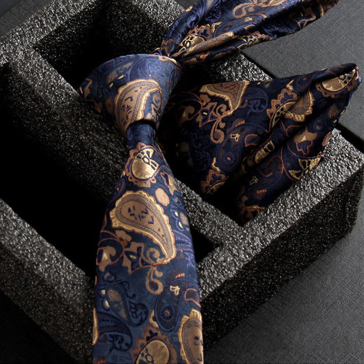 2Pcs Men's Ornate Paisley Fabric Necktie Pocket Square Set - Style #1 - image 3