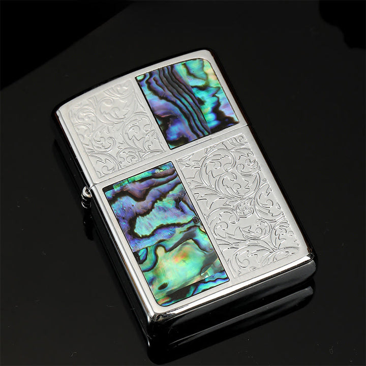 Silver Metal Colored Shell Compass Carved Kerosene Lighter - Style #5 - image 8
