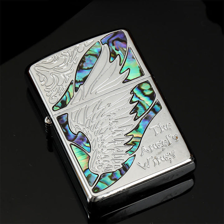 Silver Metal Colored Shell Compass Carved Kerosene Lighter - Style #4 - image 7