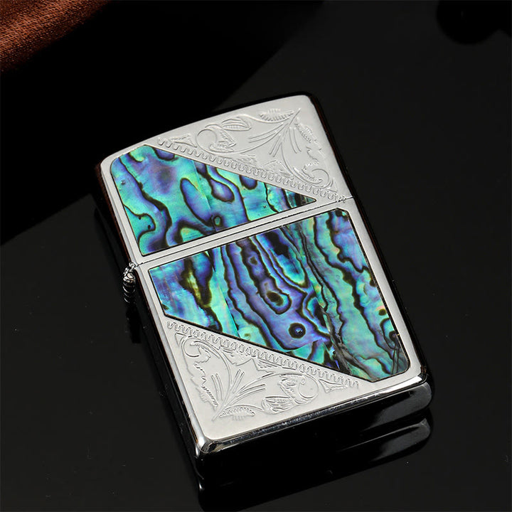 Silver Metal Colored Shell Compass Carved Kerosene Lighter - Style #3 - image 6