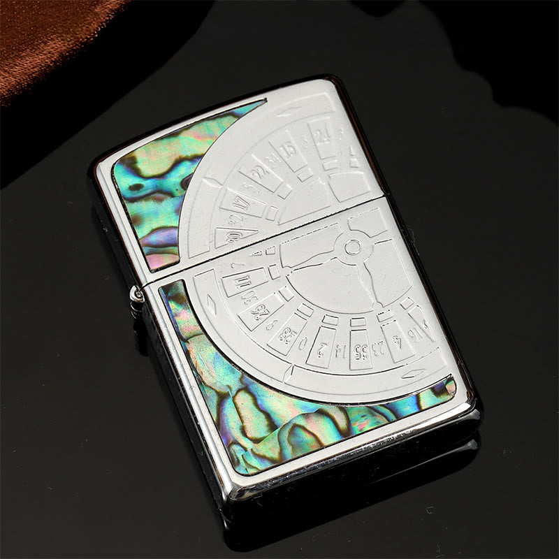 Silver Metal Colored Shell Compass Carved Kerosene Lighter - Style #2 - image 5