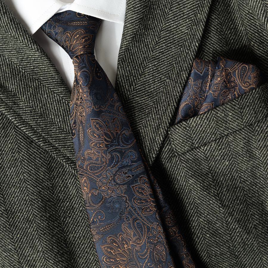 5Pcs Men's Paisley Pattern Deep Blue Necktie Set - image 1