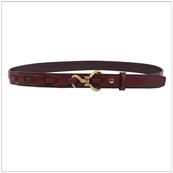Women's Slim And Elegant Golden Pin Buckle Leahter Belt - Caramel - 36 - image 7