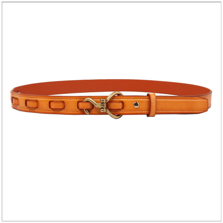 Women's Slim And Elegant Golden Pin Buckle Leahter Belt - Brown - 36 - image 9
