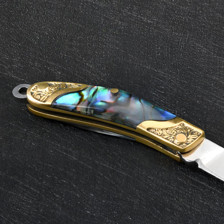 Retro Bull Head Pendant Shell Texture Folding Knife Keychain - image 5