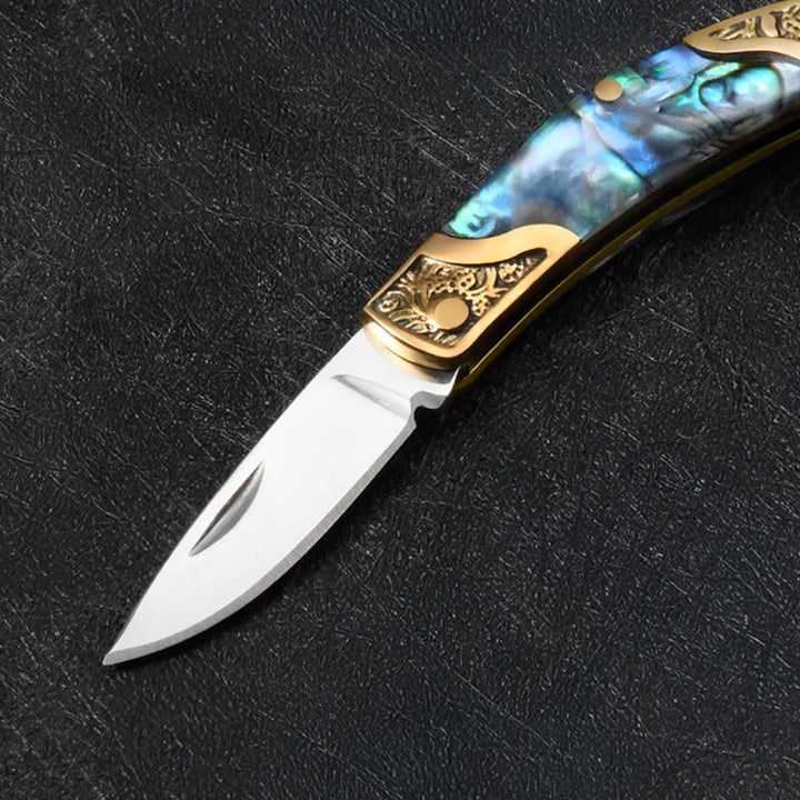 Retro Eagle Head Round Pendant Shell Texture Folding Knife Keychain - image 4