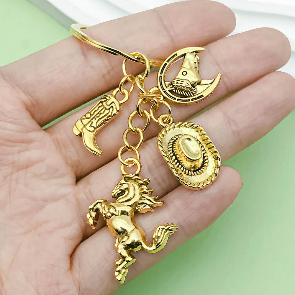 Retro Western-Themed Horse and Cowboy Element Pendant Keychain - image 1