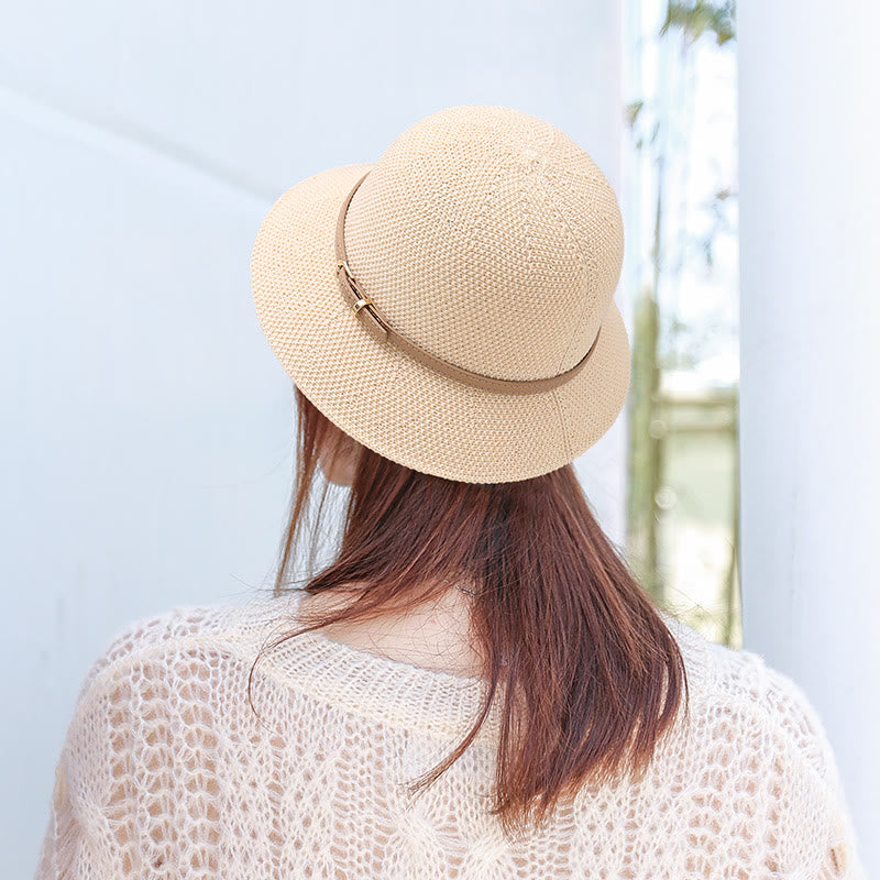 Women's Knitted Leather Strap Decor Bucket Hat - image 1