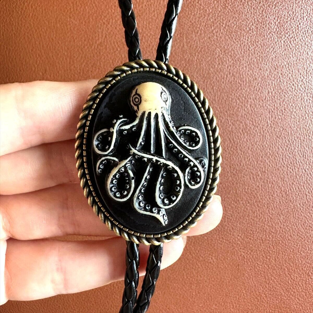 Dark Antique Octopus Pandant Bolo Tie - image 1