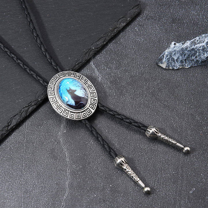 Night Scene Mystic Fox Western Bolo Tie - Blue - image 4