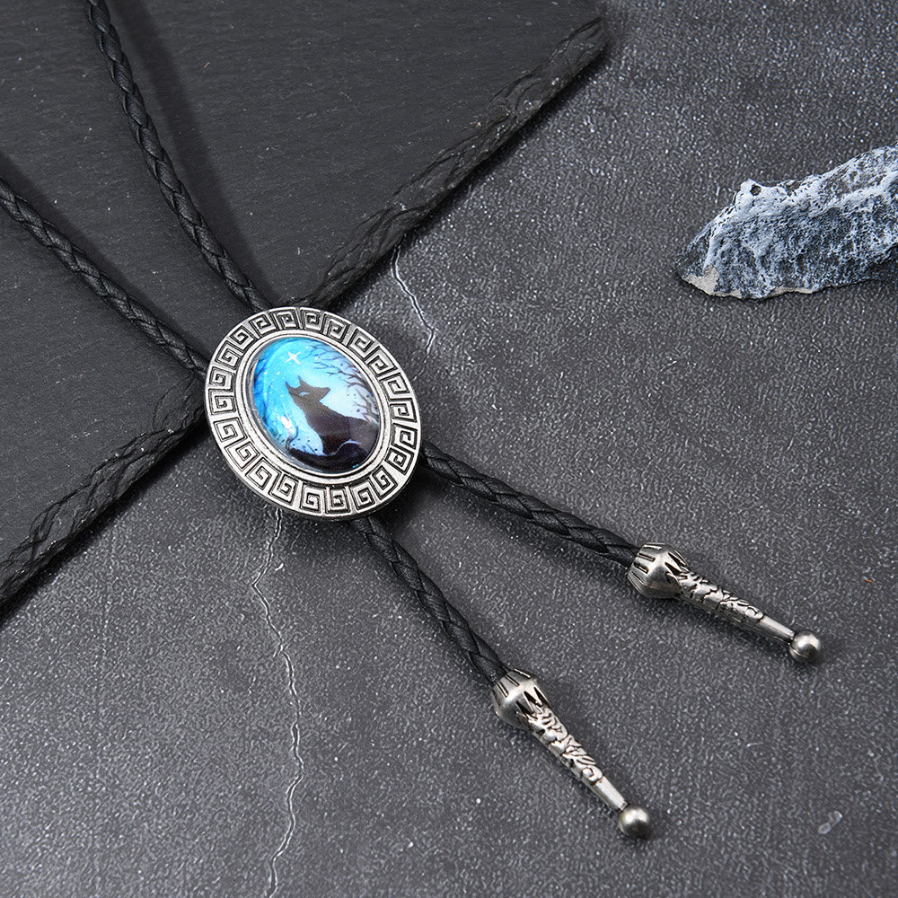 Night Scene Mystic Fox Western Bolo Tie - Blue - image 4